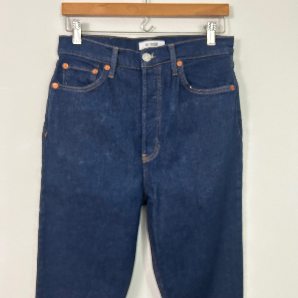 RE/DONE Super High Drain‎ Pipe Jeans 28 Rigid Like Dark Indigo Ankle Zip - Picture 3 of 12